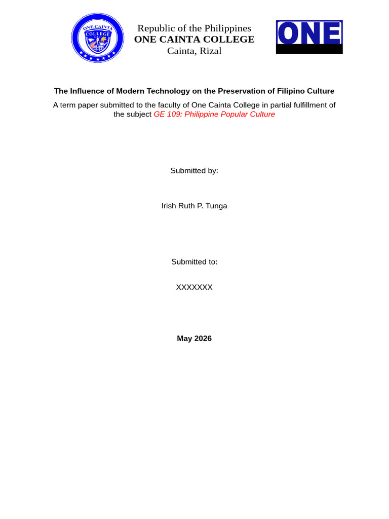 TERM PAPER EXAMPLE ONLY | PDF | Traditions | Philippines