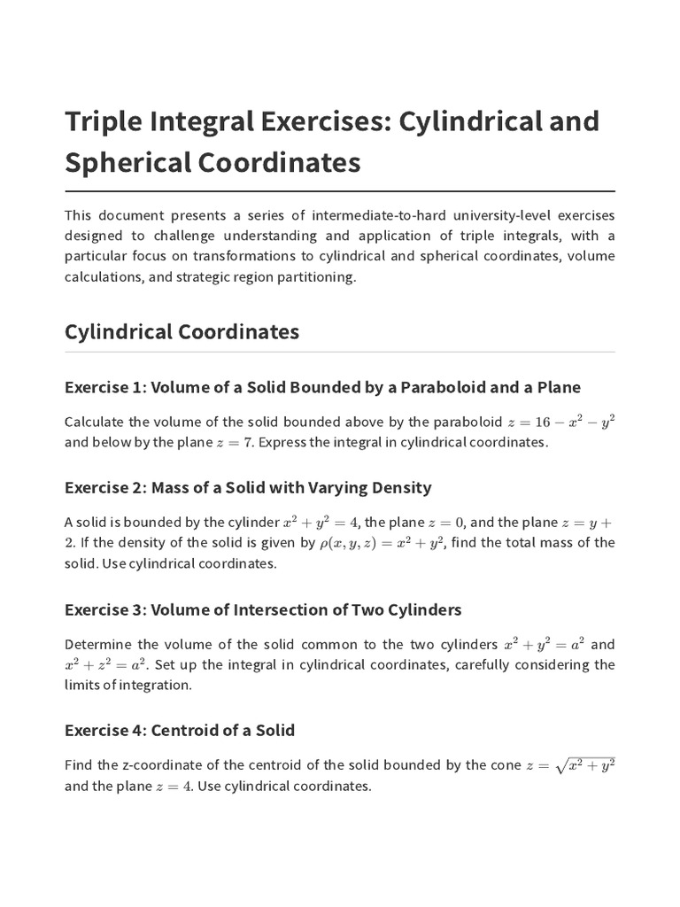 triple_integral_exercises | PDF | Sphere | Volume