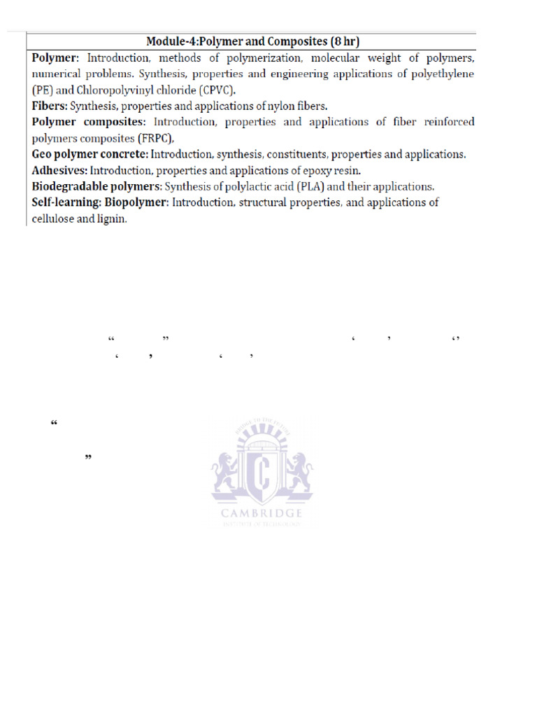 CV Module -4 Polymer and Composites | PDF | Polyethylene | Polymers