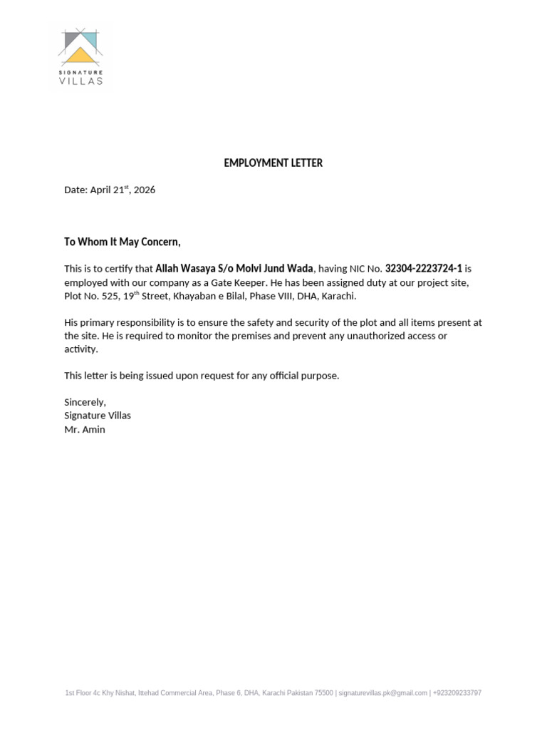 Employment Letter | PDF