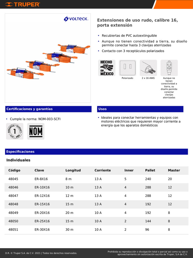 Ficha Tecnica Voltech 25 Mts | PDF | Electricidad | Ingenieria Eléctrica