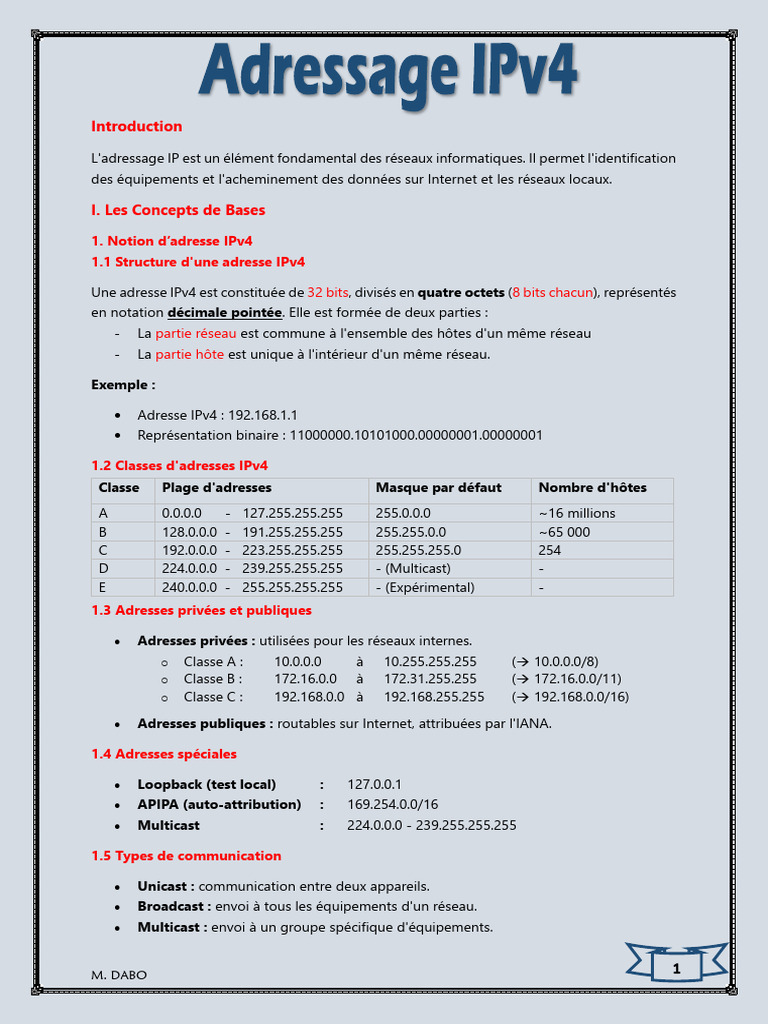 Cours Adressage IP 2025 | PDF | Adresse IP | Architecture (Informatique)
