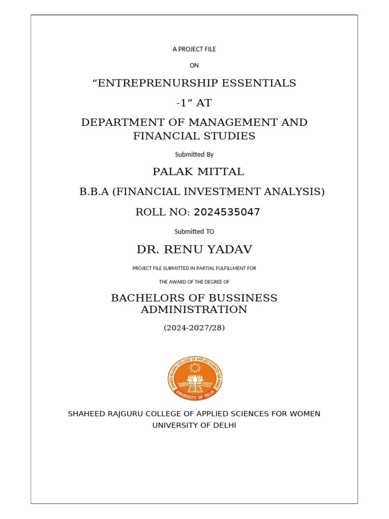 Entrepreneurship Project File | PDF