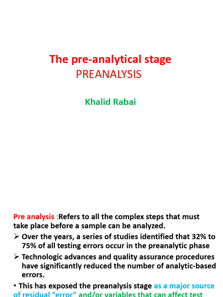 The Pre-Analytical Stage 2026 | PDF | Blood Plasma | Medical Specialties
