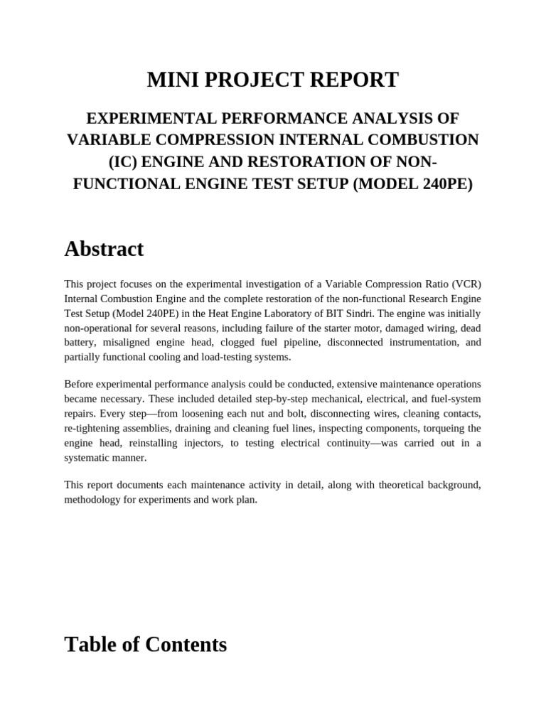Mini Project Report | PDF | Engines | Machines
