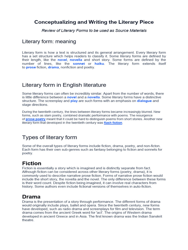 Conceptualizing and Writing Literary Piece (Review of Literary Forms to ...