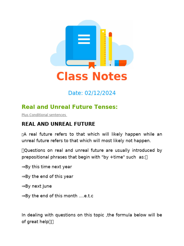 Real and Unreal Future Tenses(Plus Conditional Sentences) | PDF | Verb ...