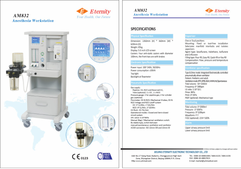 Anesthesia Machine Eternity AM832 | PDF
