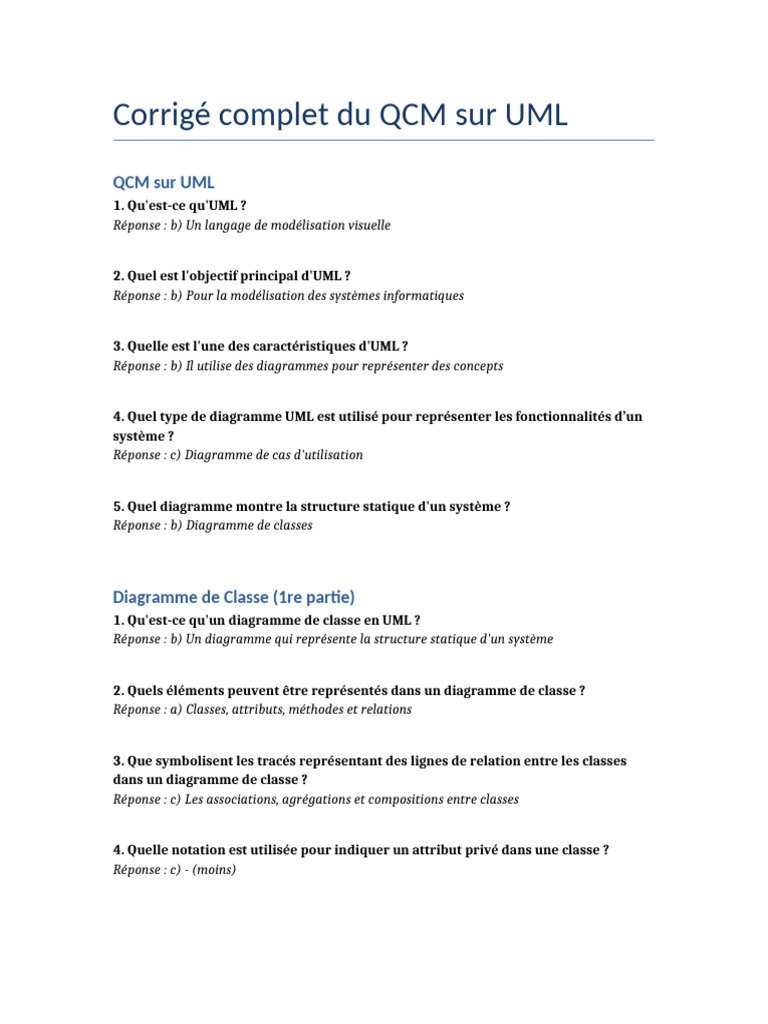 Corrige Complet QCM UML | PDF | Cas d'utilisation | Langage de ...