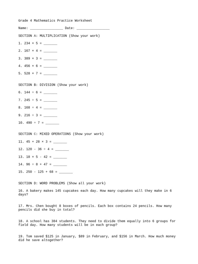 Grade4 Math Practice | PDF