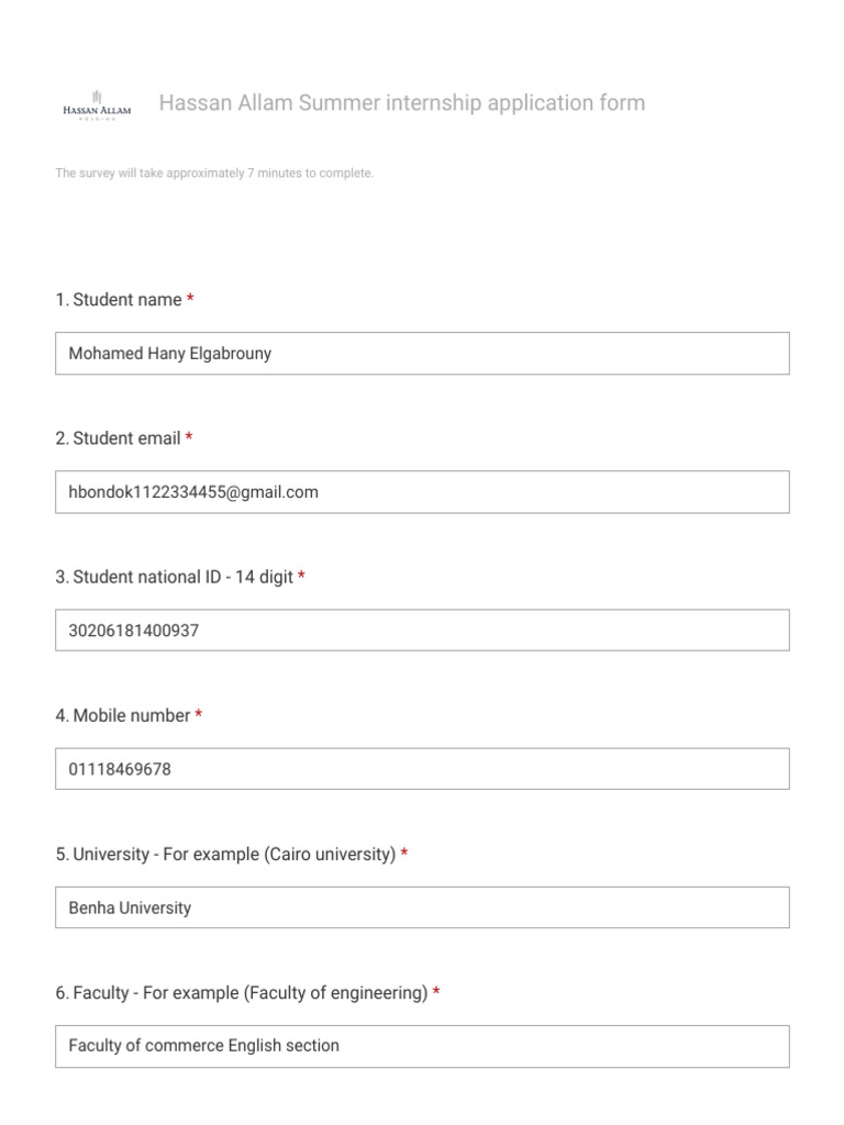 Hassan Allam Summer Internship Application Form | PDF