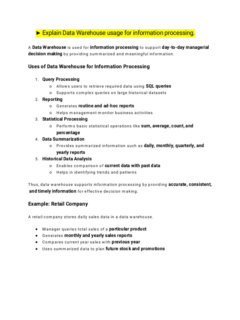 Data Warehouse in Information Processing | PDF
