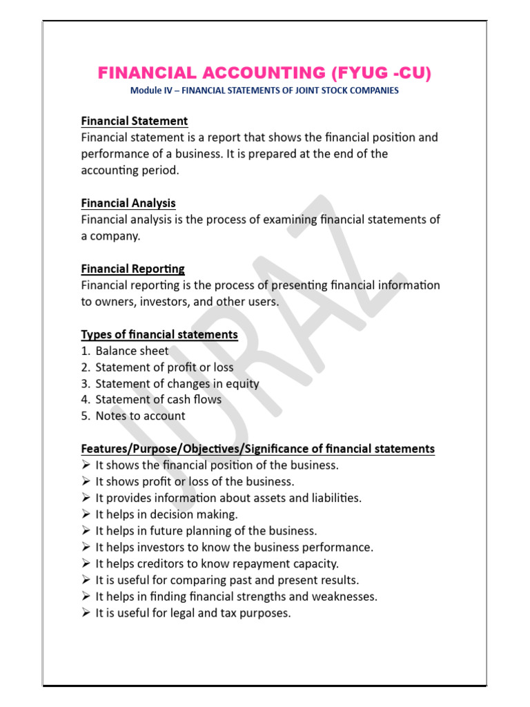 Financial Accounting - Fyug - Juraz Short Note - Module IV | PDF ...