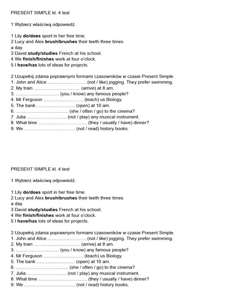Present Simple Kl | PDF