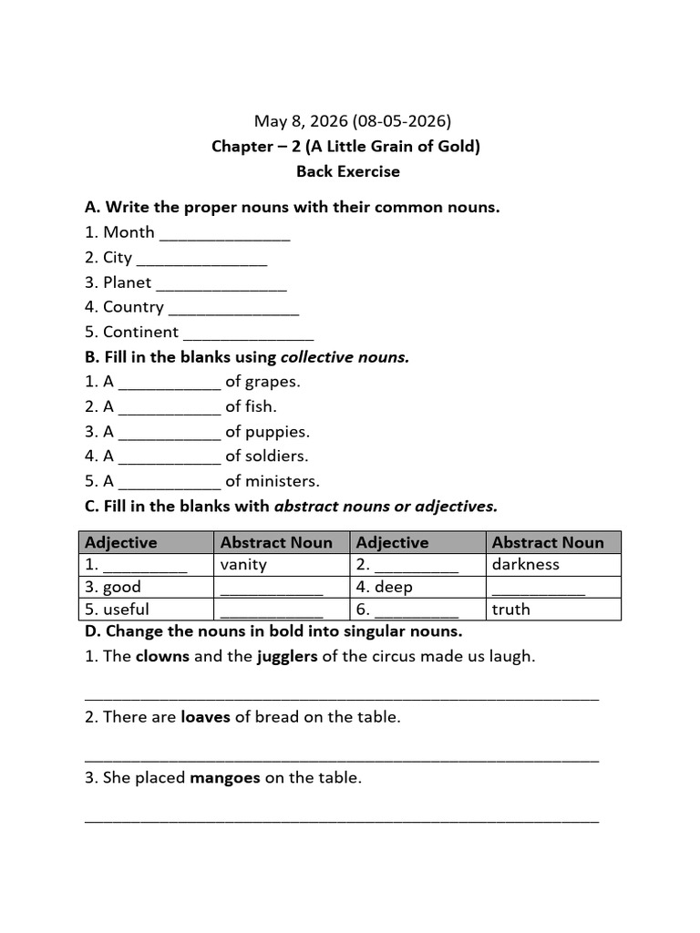 English Class 6 Ch02 Back Exercise | PDF | Grammatical Gender | Noun