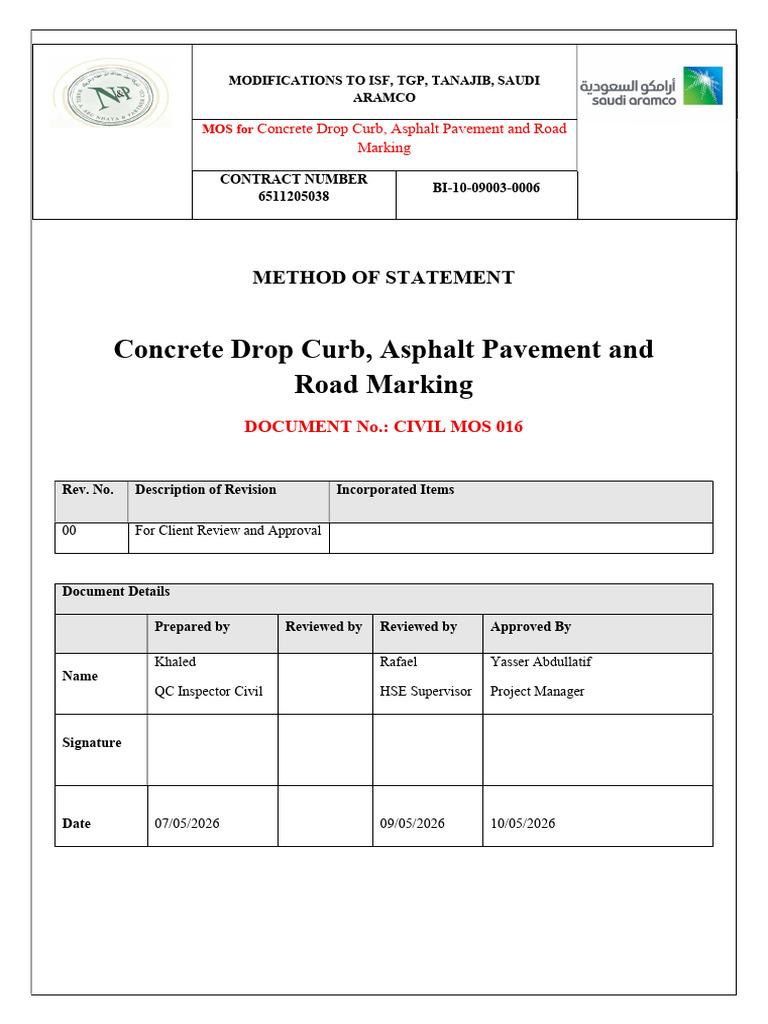 Concrete Drop Curb, Asphalt Pavement and Road Markings MOS | PDF ...