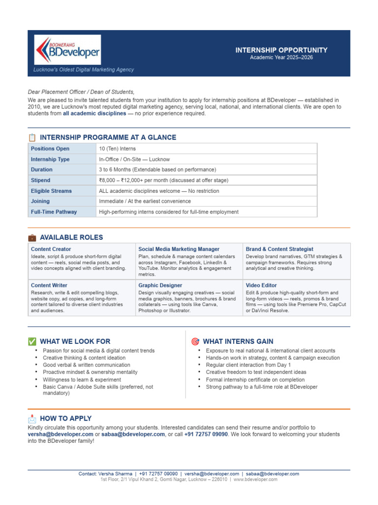 BDeveloper Internship Circular | PDF | Digital Marketing | Human ...