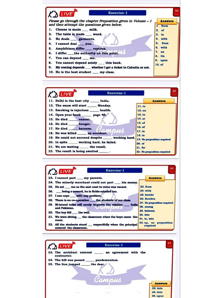 Preposition Practice Sheet | PDF