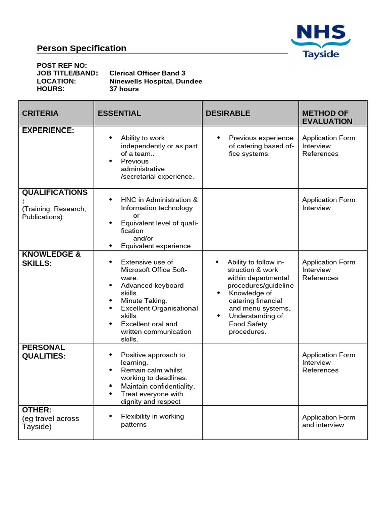 38c. Person Spec Admin Assistant Catering | PDF | Cognition