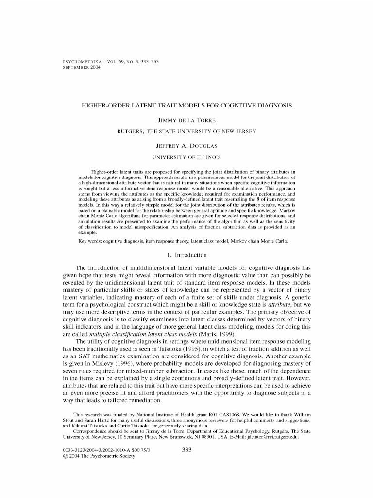 Higher Order Latent Trait Models for Cognitive Diagnosis | PDF | Factor ...