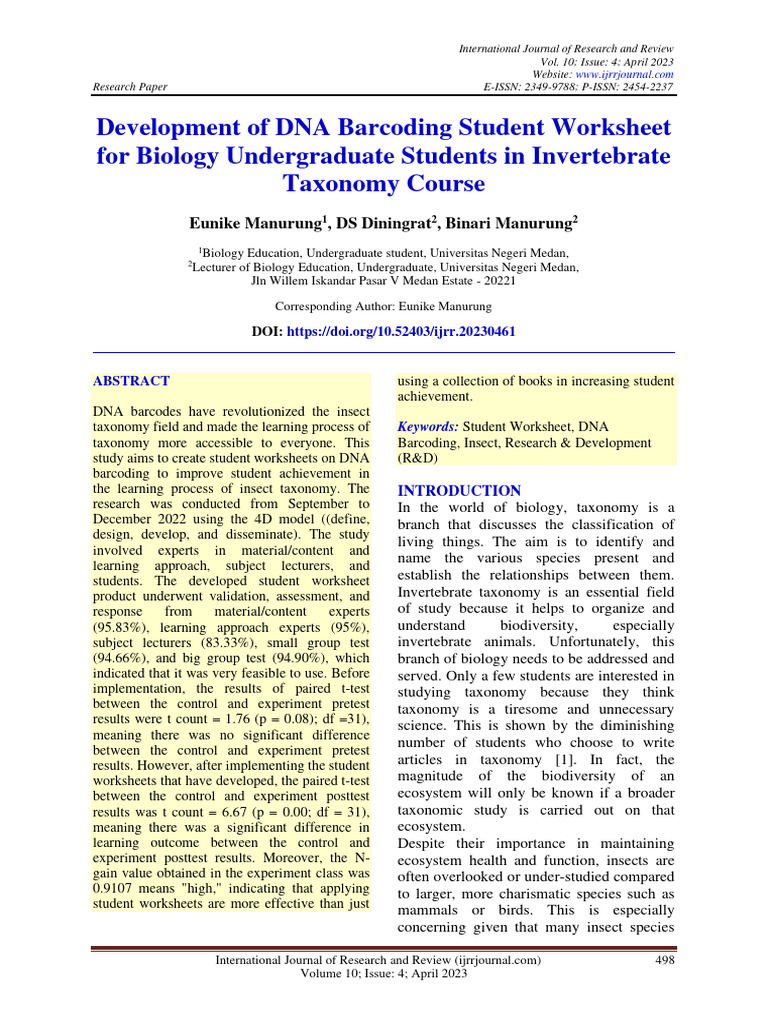 Development of DNA Barcoding Student Wor (1) | PDF | Species | Biology