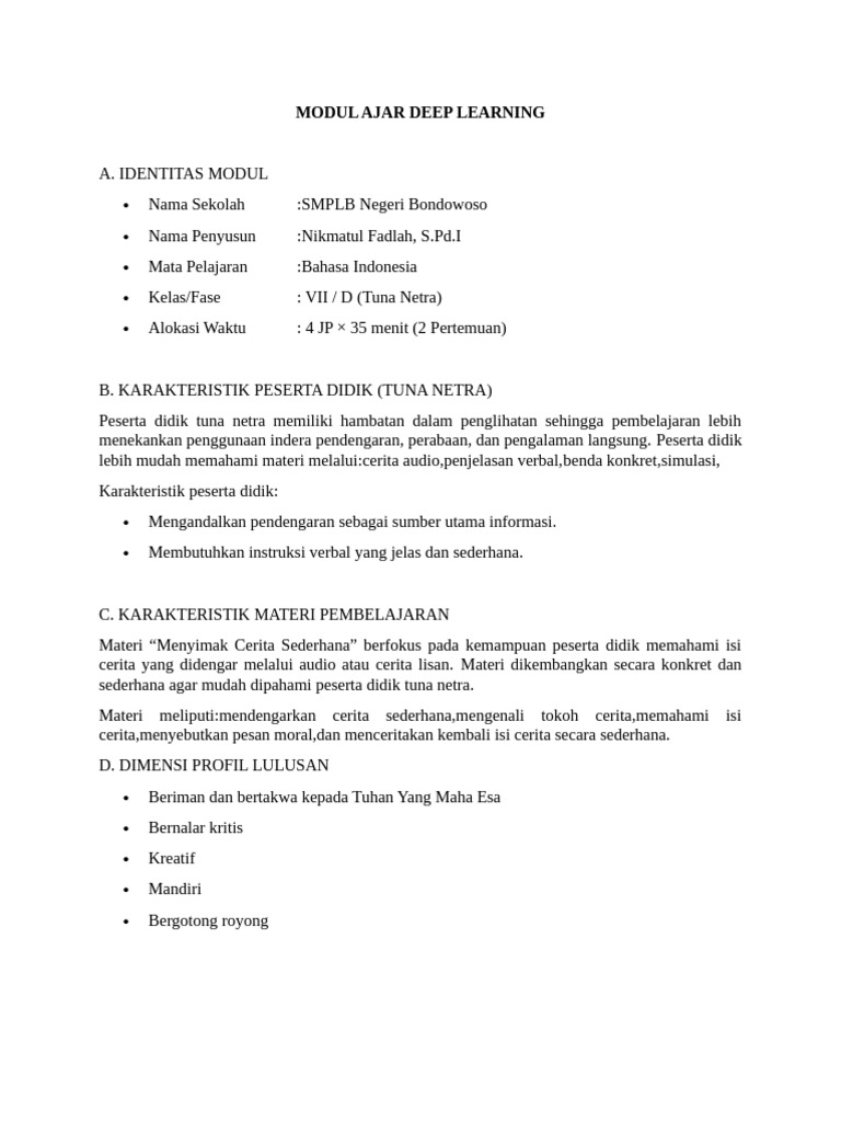 Modul Ajar Deep Learning Bahsa Indonesia | PDF