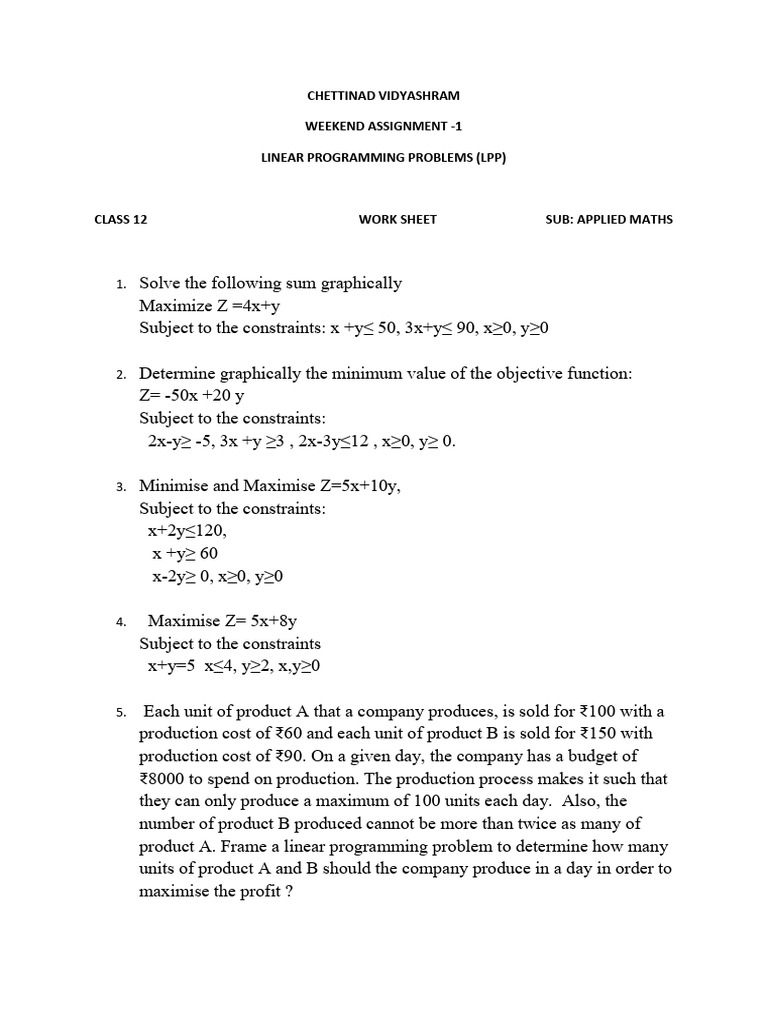 Work Sheet 1 | PDF | Linear Programming | Applied Mathematics