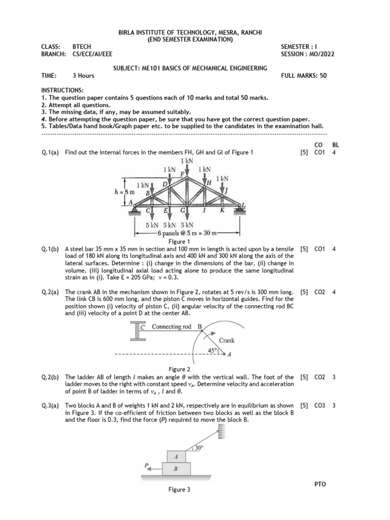 Me101 Basics of Mechanical Engineering (End - Mo22) | PDF | Mechanical ...