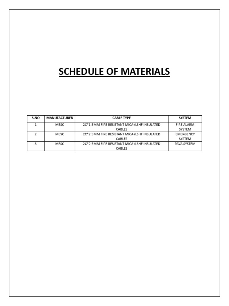 Schedule of Material | PDF