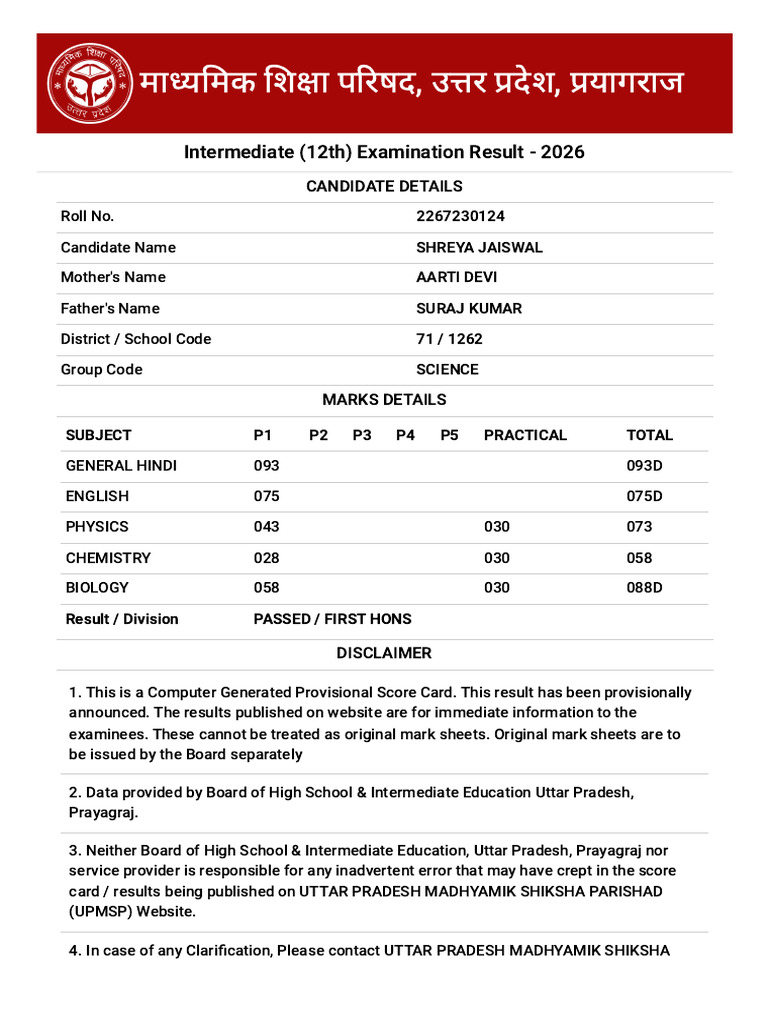 Intermediate (12TH) Examination Result - Result Dashboard | PDF