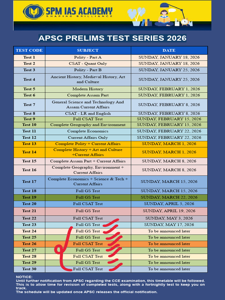 63207 Apsc Prelims Test Series 2026 Schedule r | PDF
