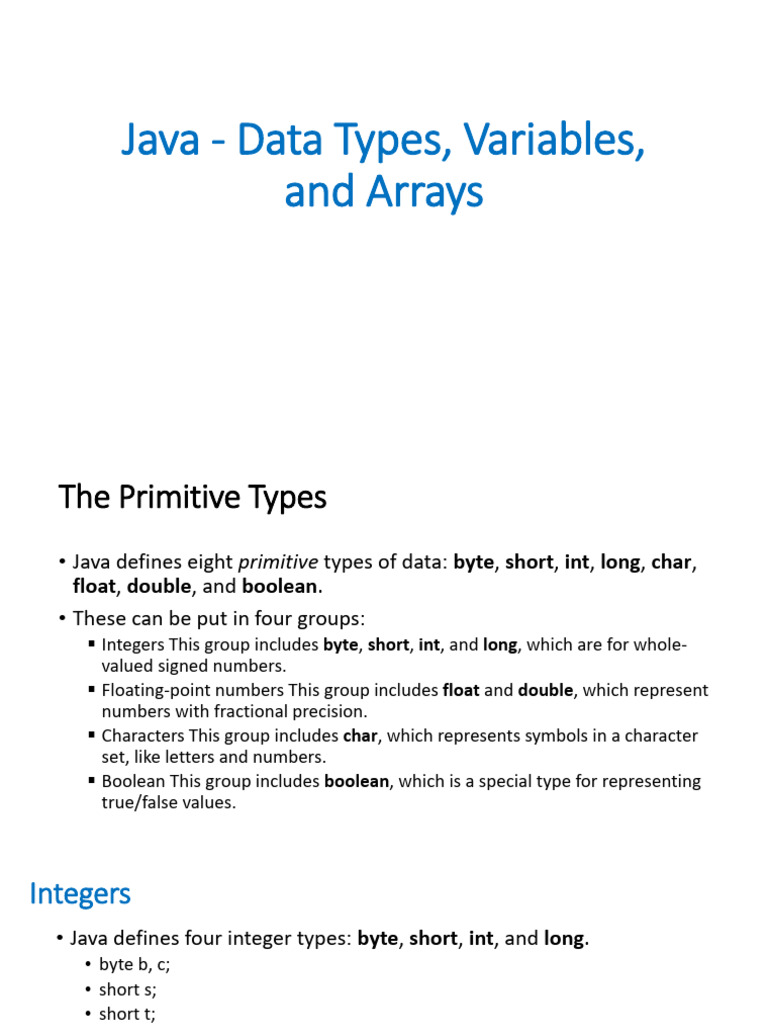 Data Types,Arrays& Loops | PDF | Control Flow | Data Type