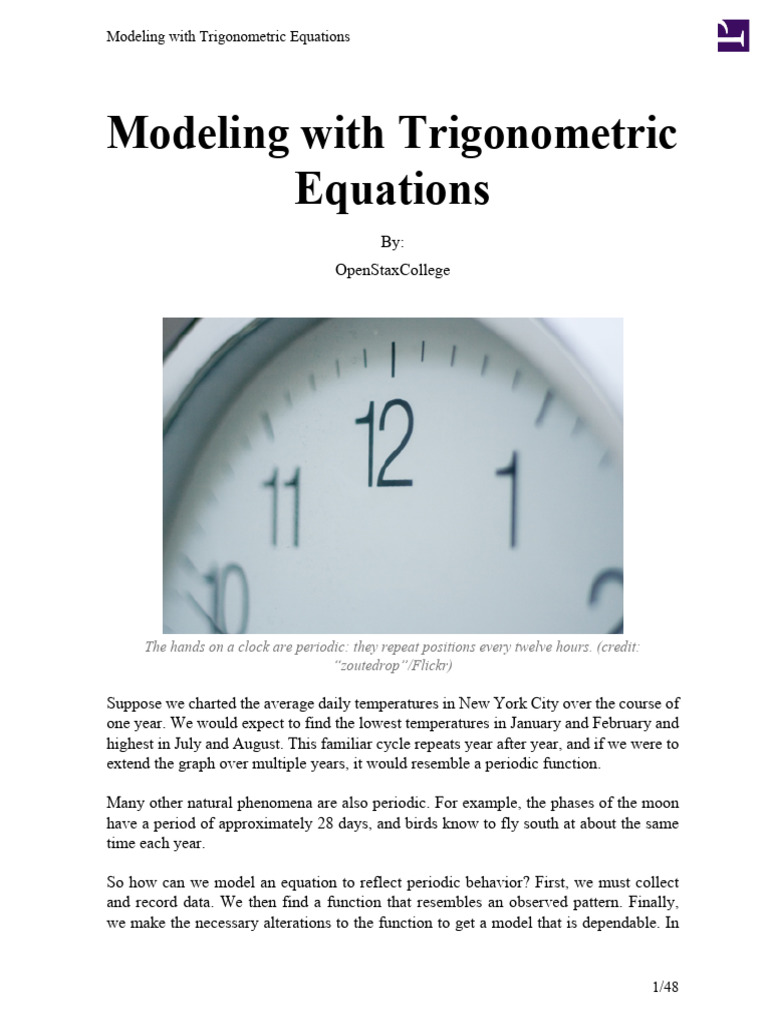 Modeling with Trigonometric Equations | PDF | Trigonometric Functions ...