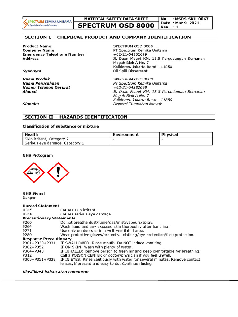 MSDS-OSD 8000 Rev. 1 | PDF