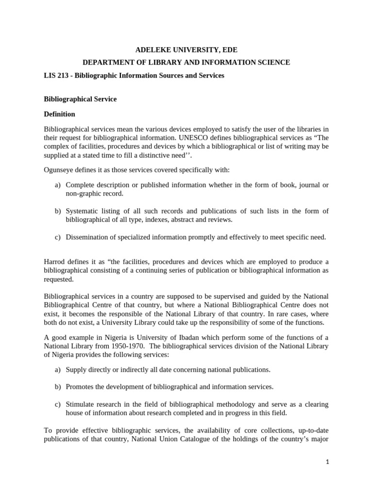 LIS 213 - Bibliographic Information Sources and Services in Libraries ...