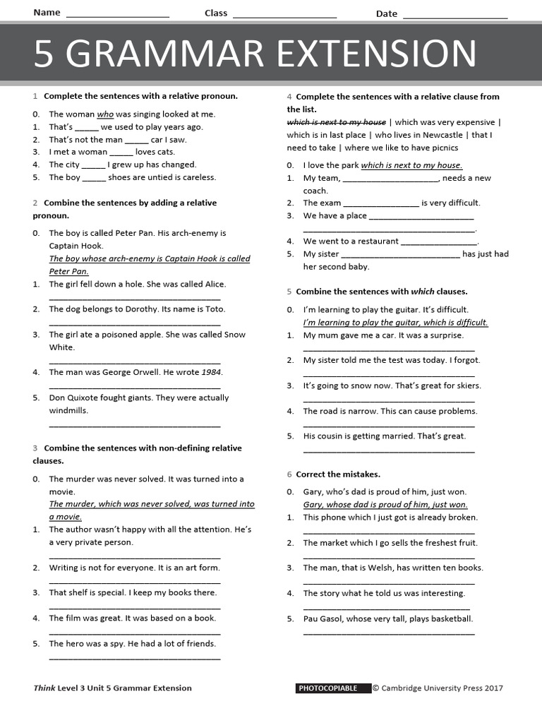 THINK L3 Unit 5 Grammar Extension | PDF