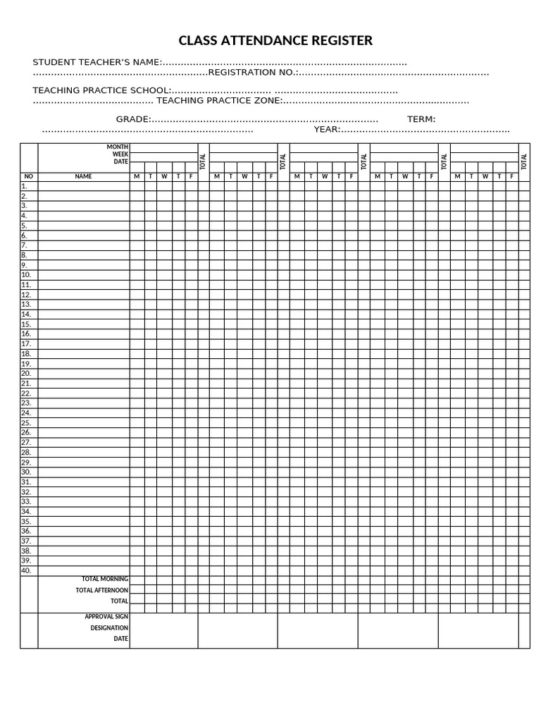 Class Attendance Register | PDF