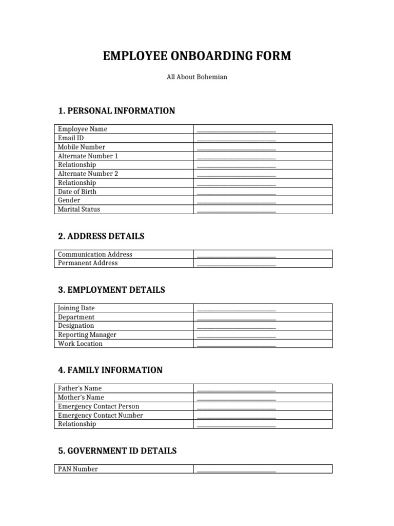 All About Bohemian Employee Onboarding Form | PDF | Access Control