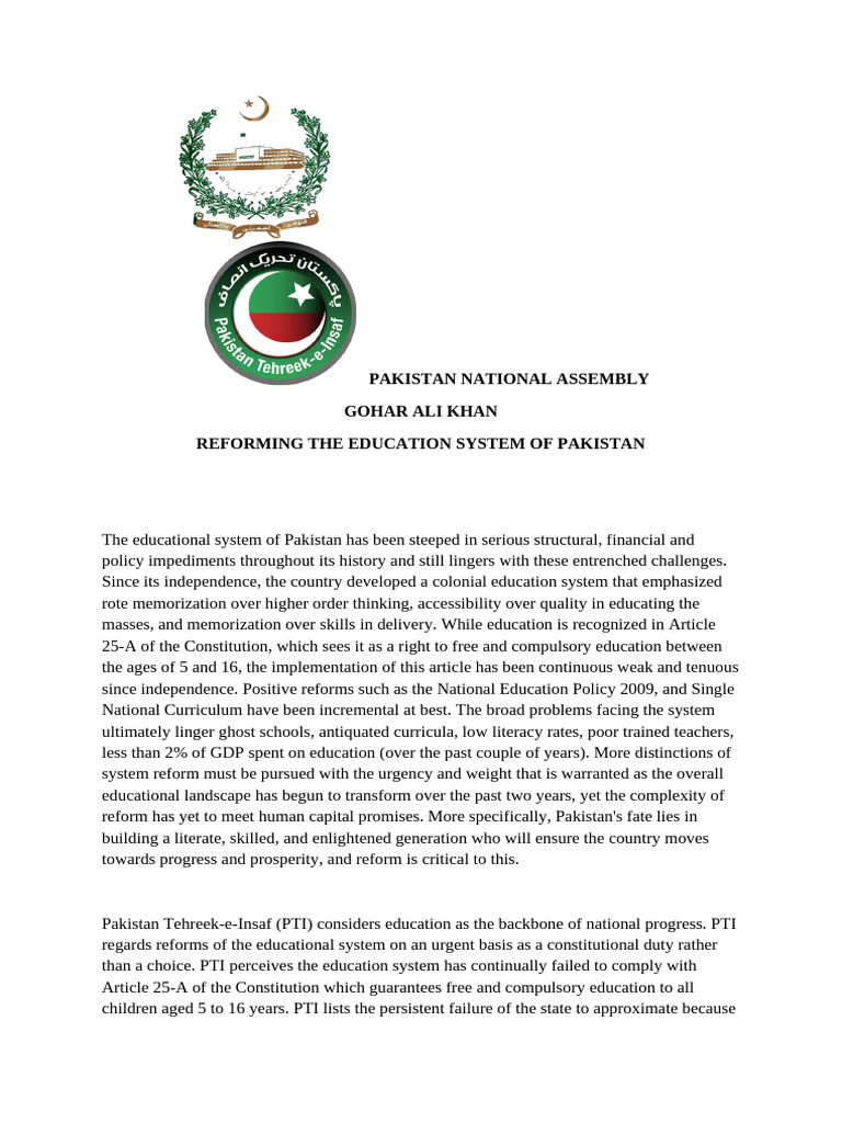GOHAR ALI Position Paper | PDF | Pakistan | Curriculum