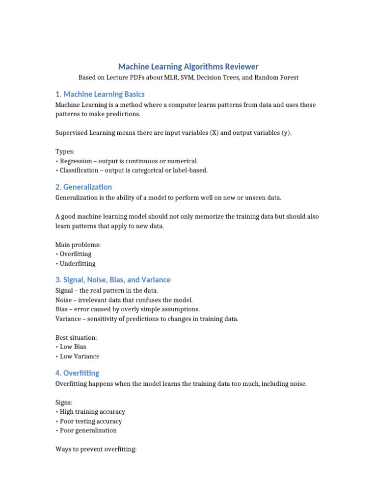 Machine Learning Reviewer | PDF | Machine Learning | Support Vector Machine