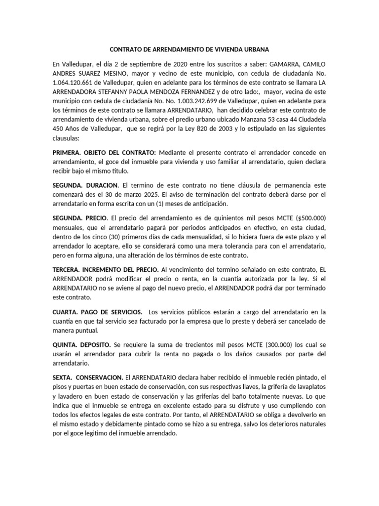Contracto de Arrendamiento - Stefanny | PDF