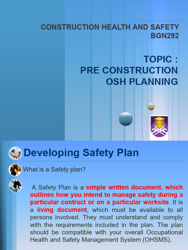 Pre Construction OSH Planning | PDF | Occupational Safety And Health ...
