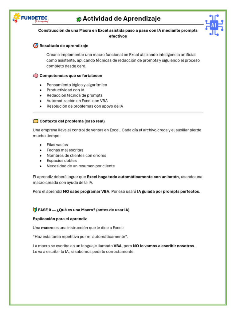 Actividad de Aprendizaje - Macros en Excel Usando IA | PDF | Microsoft ...