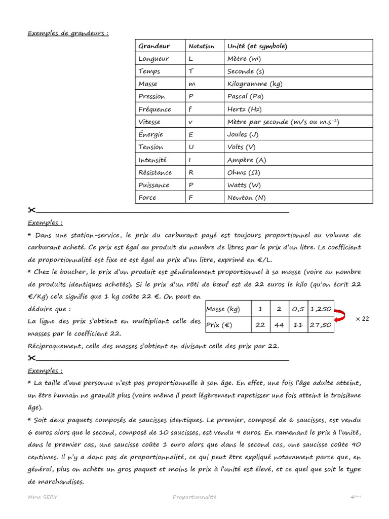 Chap06 Cours Proportionnalite A Photocopier | PDF | Kilogramme | Pascal ...