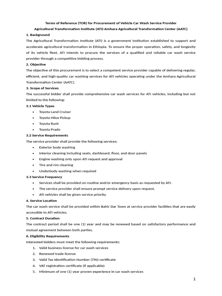 Revised Car Wash Bid Tor A | PDF | Service Level Agreement | Breach Of ...