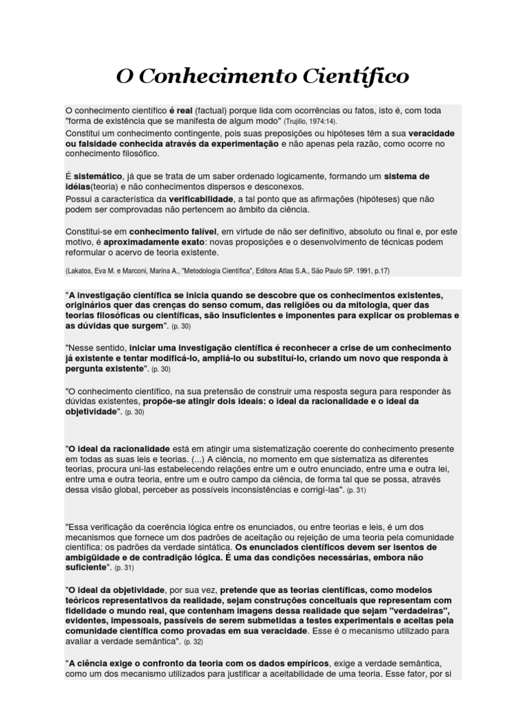 Características do Conhecimento Científico | PDF | Science | Método ...