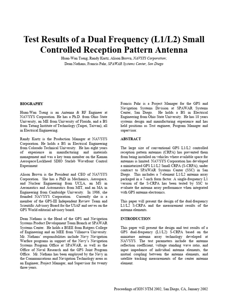 Test Results of a Dual Frequency (L1L2) Small | PDF