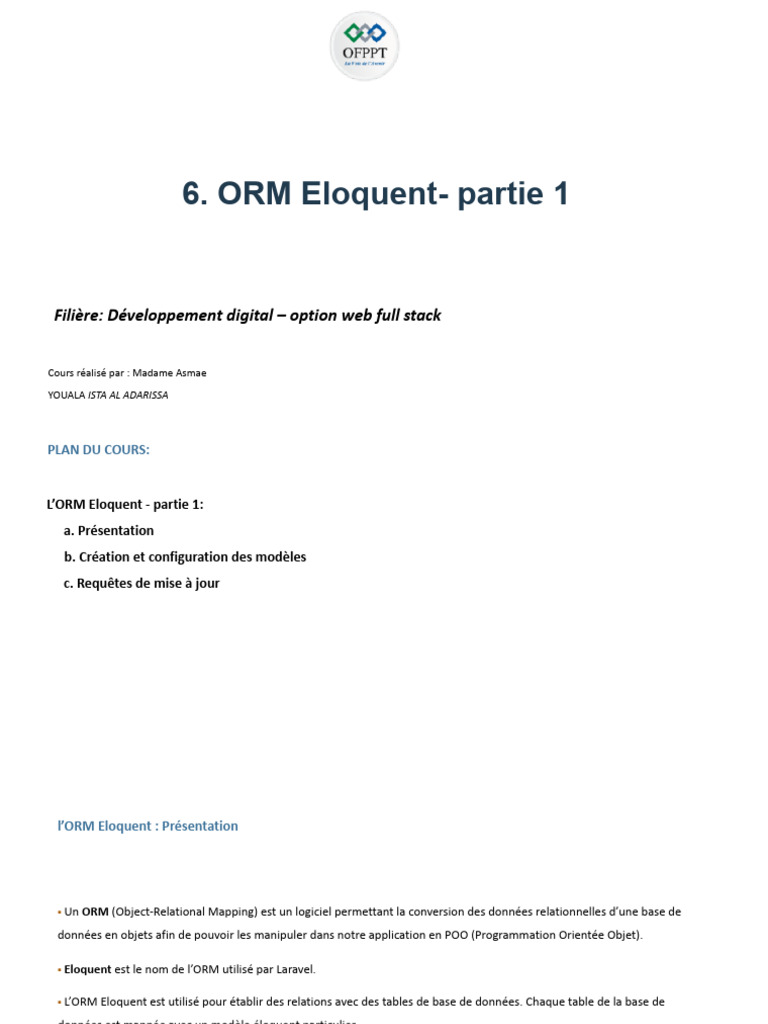 ORM Eloquent - Partie 1 | PDF | PHP | Informatique
