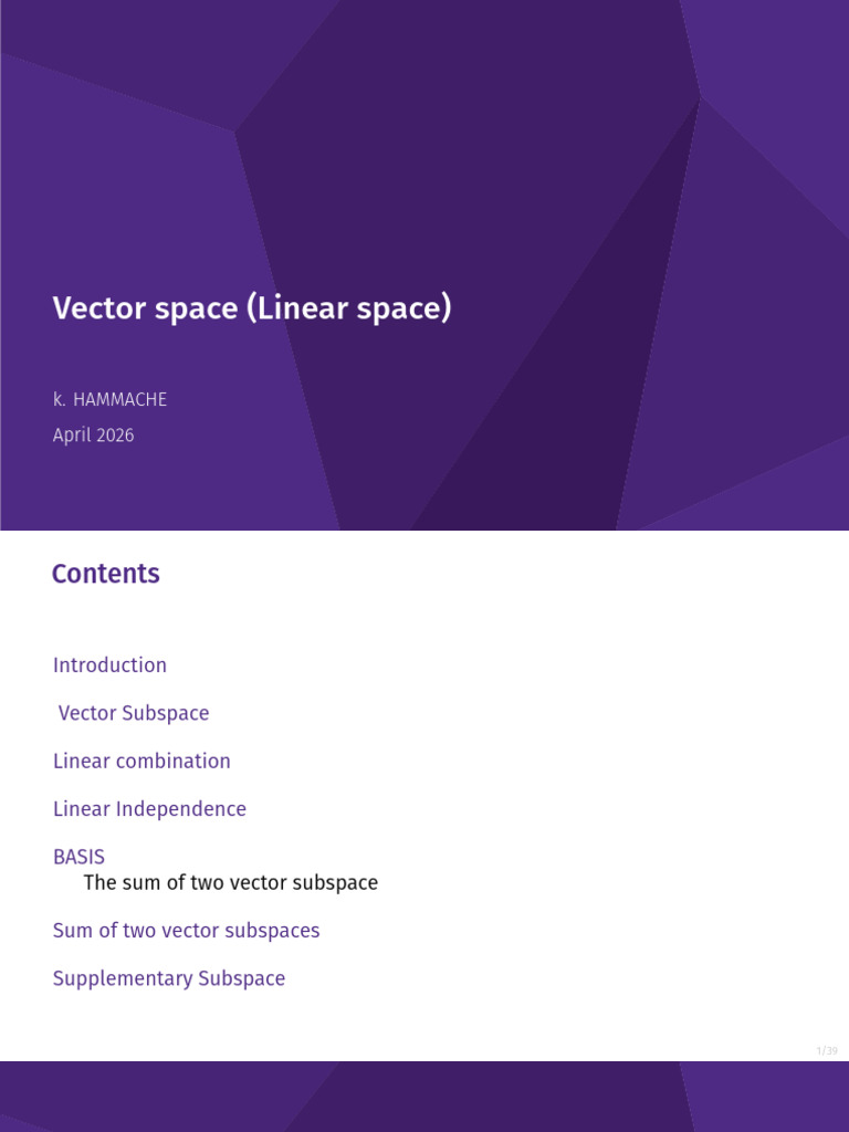 Linear Space Slide | PDF | Linear Subspace | Vector Space