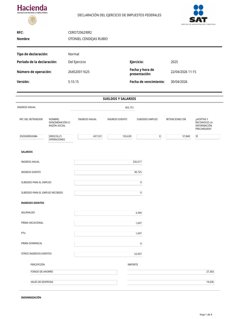 Cero720629ir2 6 2025 | PDF | Impuesto sobre la renta | Finanzas del ...